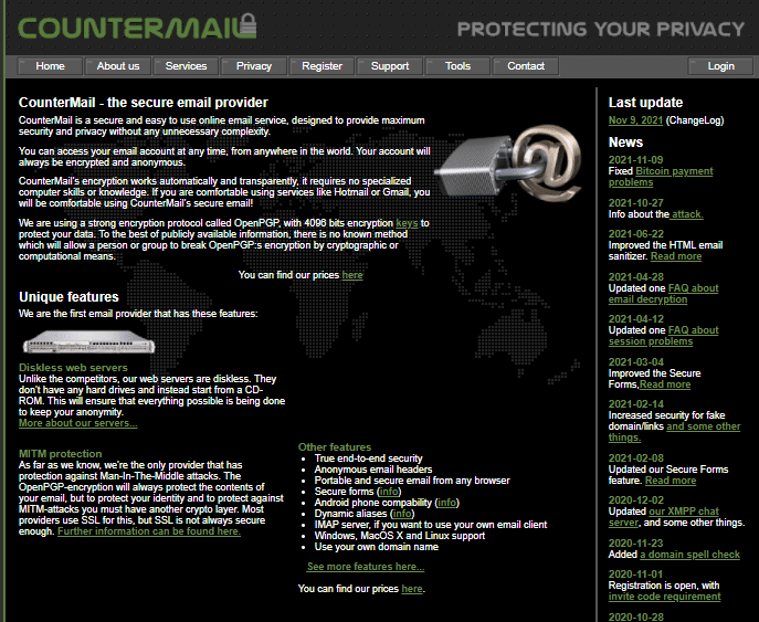 countermail main website - credits to countermail