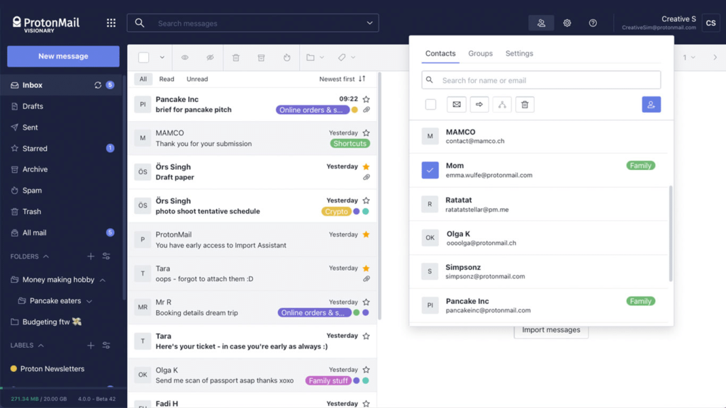 protonmail dashboard credits to protonmail