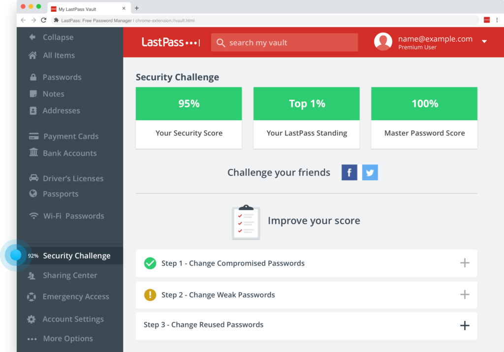 LastPass password manager dashboard credits to LastPass