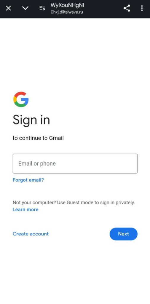 A clone of google sign-in page, trying to get user credentials.
